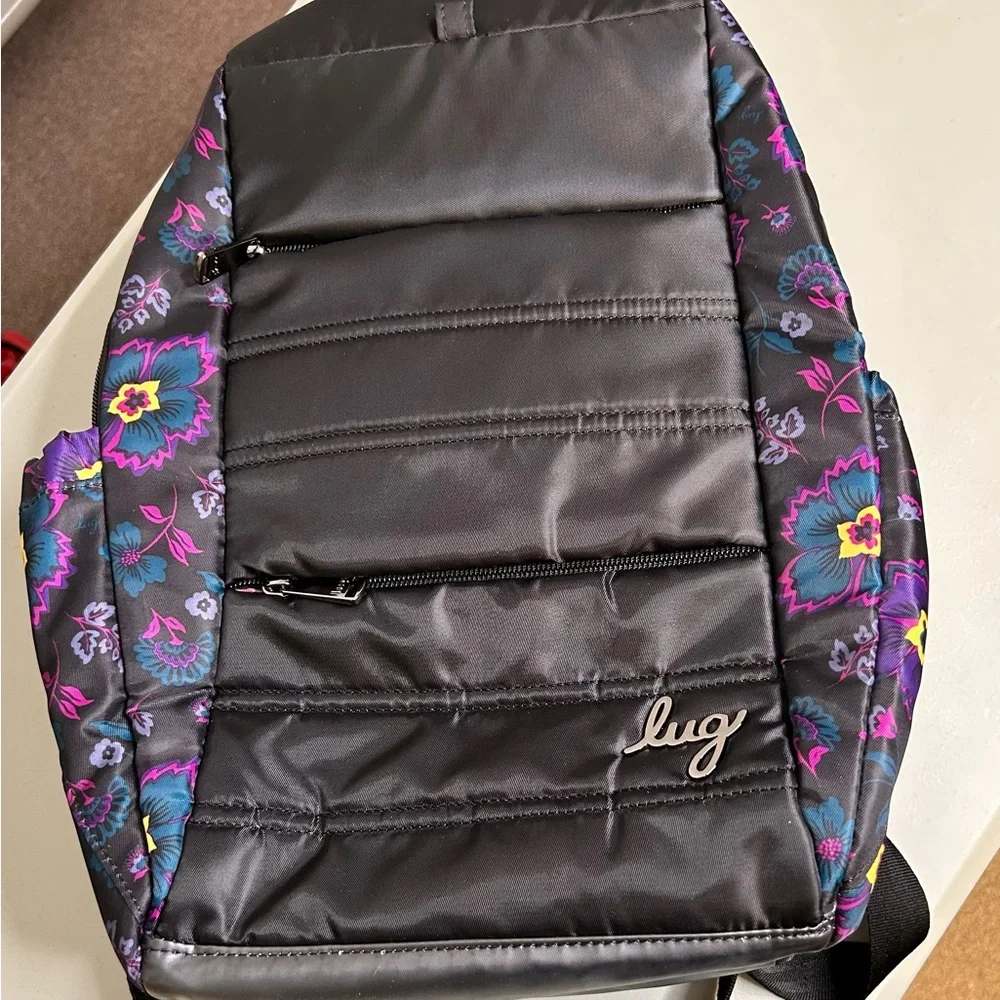 Lug Color Blocked Black and Purple Floral Women's Hopper Backpack - Picture 2 of 13